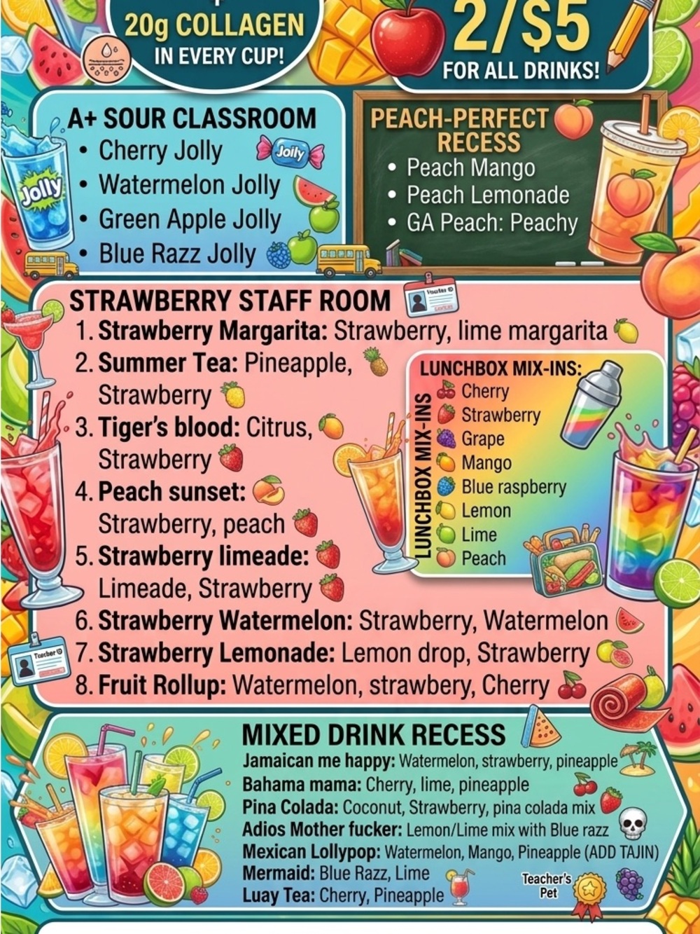 Colorful Drink Menu Poster - Strawberry & Peach Flavors